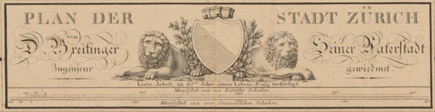 Alte deutsche Banknote mit einem Wappen mit zwei Löwen und einem Schild, Text lautet "Plan der Stadt Zürich".