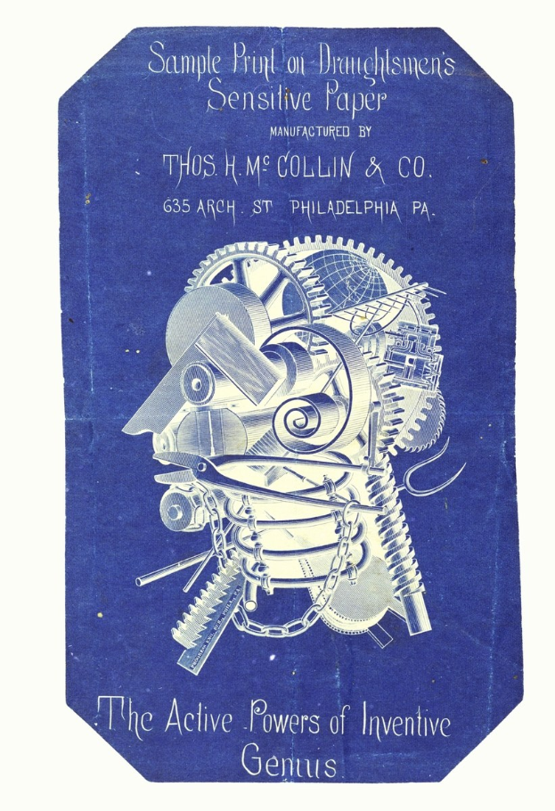 Ein blaues Buch mit dem Titel "Die aktiven Kräfte des einfallsreichen Genius" mit einem weißen Umschlag, der das Gesicht eines Mannes zeigt.