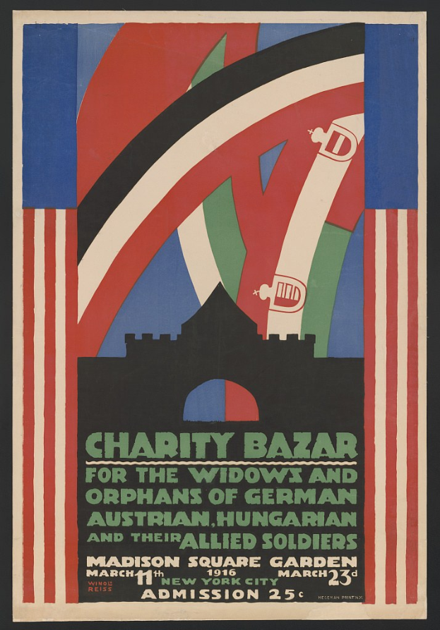 Plakat für den Wohltätigkeitsbasar der Witwen und Waisen deutscher, australischer, ungarischer und alliierter Soldaten