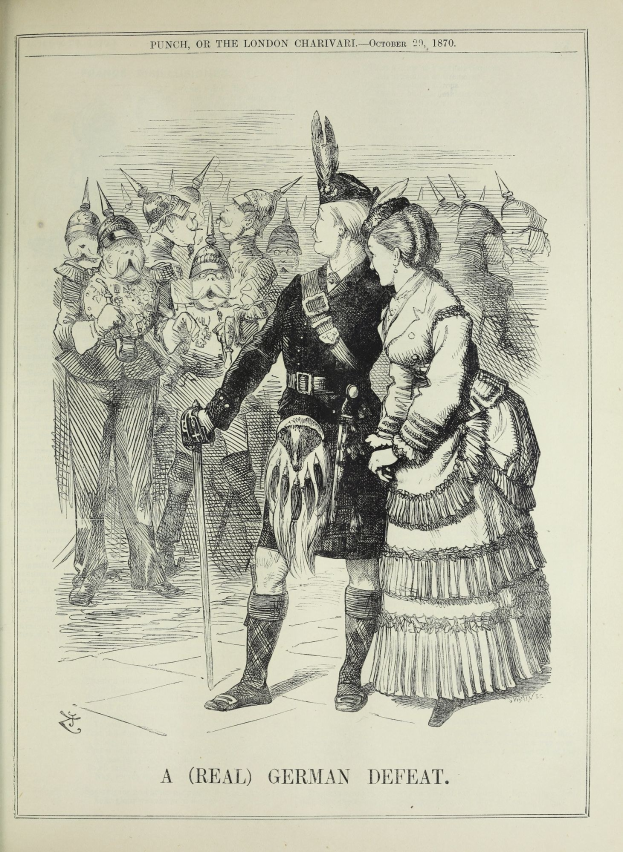 Zwei Personen auf einem Papier mit Text und Zahlen, wobei eine einen Stock hält, vor einer Menge.