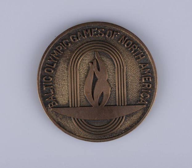 Eine Bronzemedaille mit der Inschrift "Olympische Spiele von Nordamerika" auf einem weißen Hintergrund.