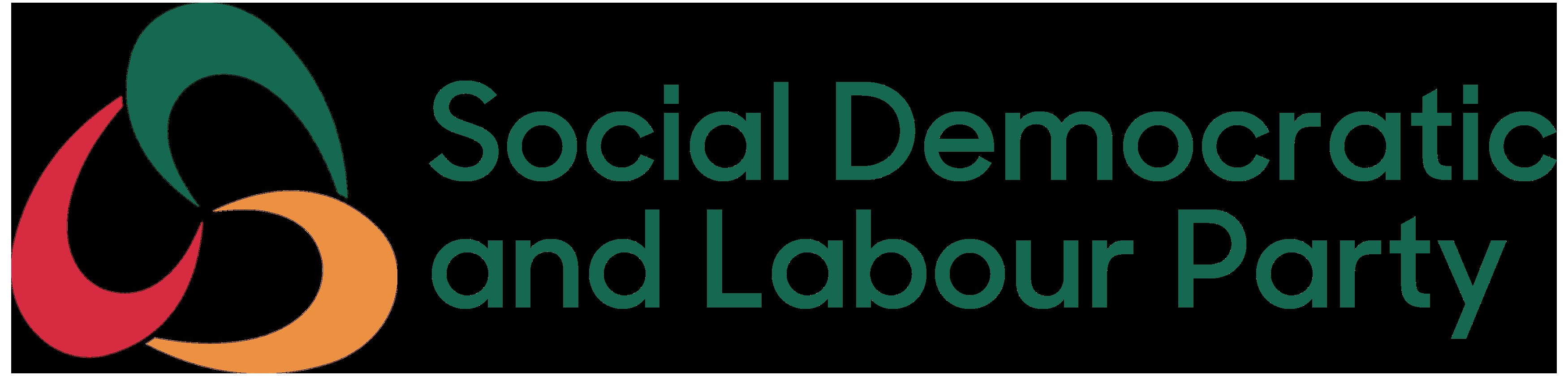 Sauberes wei├čer Hintergrund mit zentrierter fetter schwarzer Schrift, die "Sozialdemokratische Partei Deutschlands" eingekreist von einem schmalen schwarzen Rand.