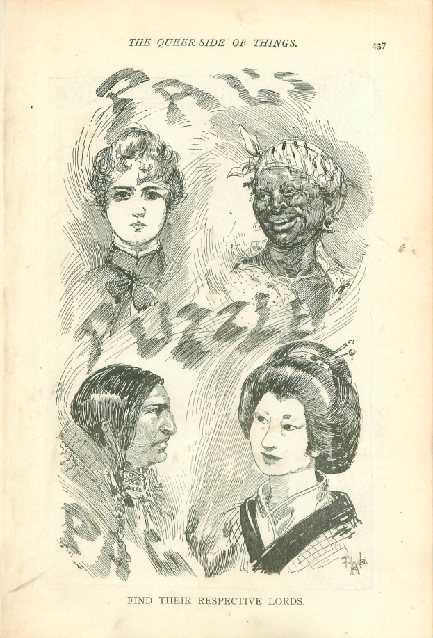 Ein altes Buchcover mit einer Zeichnung von vier Frauenköpfen und dem Text 'Die queere Seite der Dinge'.