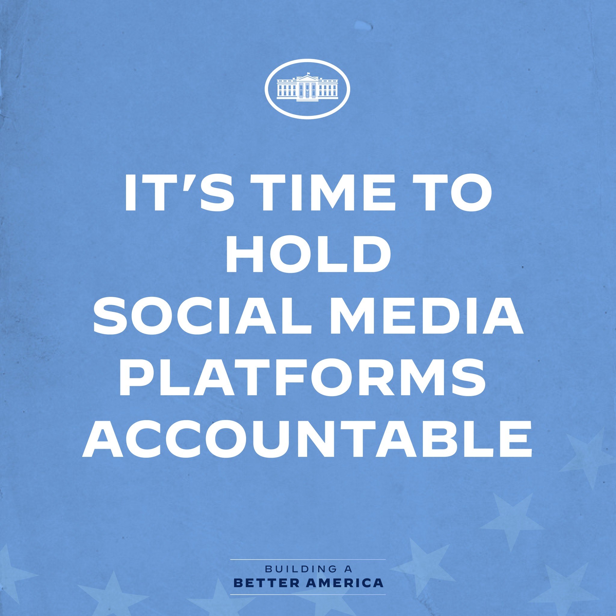 Plakat mit fetter schwarzer Schrift "Es ist Zeit, die sozialen Medien-Plattformen zur Rechenschaft zu ziehen" in der Mitte auf einem weißen Hintergrund eingerahmt von einem schmalen schwarzen Rand.