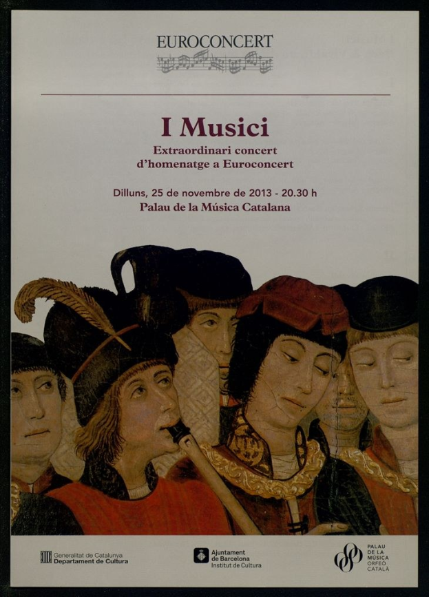 Konzertplakat mit einer Gruppe von Menschen, die Musikinstrumente spielen, mit Text, der Konzertdetails bereitstellt.