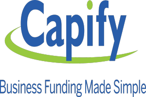 Der Text "capify business funding made simple" in fetter schwarzer Schrift, zentriert und von einem dünnen schwarzen Rand umgeben auf einem weißen Hintergrund.
