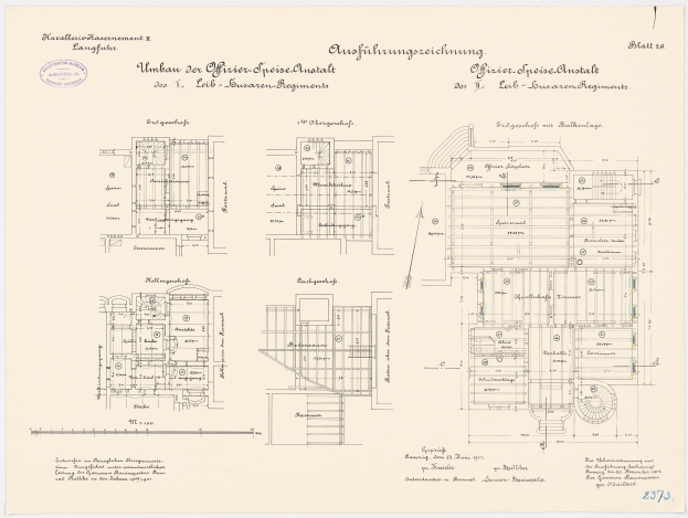 Schwarz-weißer architektonischer Grundriss des ehemaligen Kanzleramts der Bundesrepublik Deutschland, der detaillierte Layout- und Textangaben zeigt.