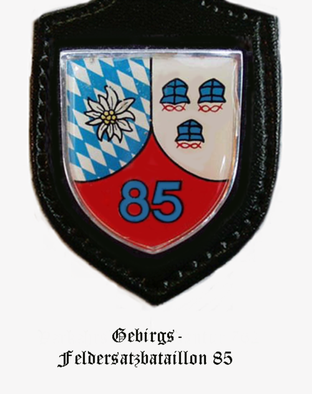 Ein Abzeichen mit der Zahl 85 und deutschem Text unten, das das Logo der bayerischen Fußballmannschaft darstellt.