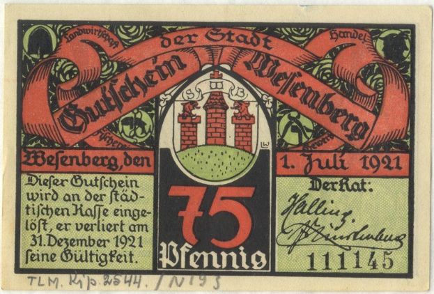 Alte deutsche Banknote mit einem Gebäude, dem Text "Bundesliga" und einem Logo auf einem weißen Hintergrund.