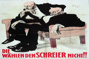 Deutsches Propagandaplakat für die NSDAP, das zwei Männer auf einem Sofa sitzend zeigt.