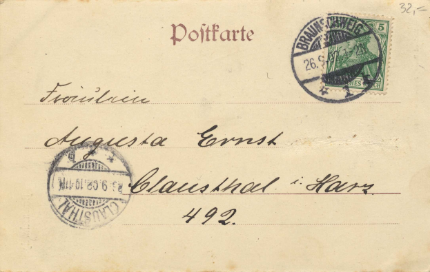 Alter Umschlag mit österreichischer 5c-Marke, frankiert von Österreich nach Deutschland, adressiert an Österreich mit zusätzlichem Text und zwei Marken.