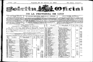 Schwarzes und weißes Foto einer Zeitungsredaktion mit einer Liste von Elementen, Text und einem Logo.