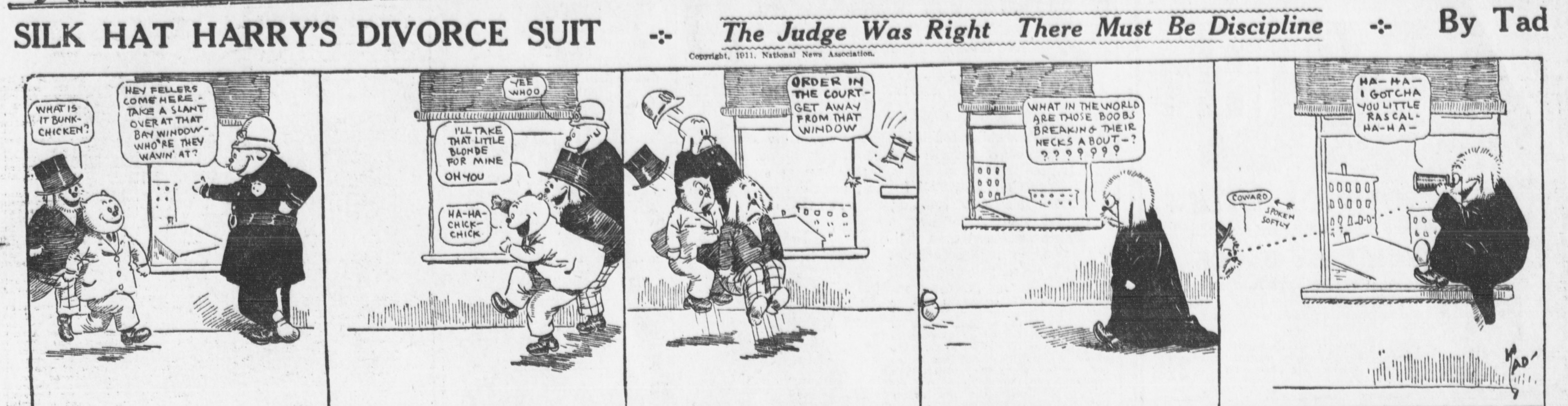 Cartoon-Illustration eines Mannes in einem schwarzen Anzug mit weißem Hemd und schwarzer Krawatte und einer Frau in einem eleganten Kleid mit einem schwarzen Schal, beide mit ernsten Gesichtern, beschriftet mit "Scheidungsklage".